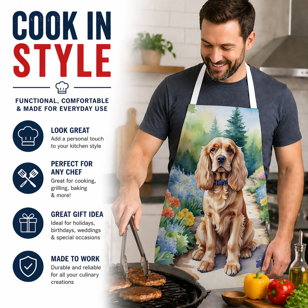Cocker Spaniel Spring Path Apron Cooking Kitchen Server Baking Crafts Gardening for Adult Women Men, Unisex, Large, Multicolor