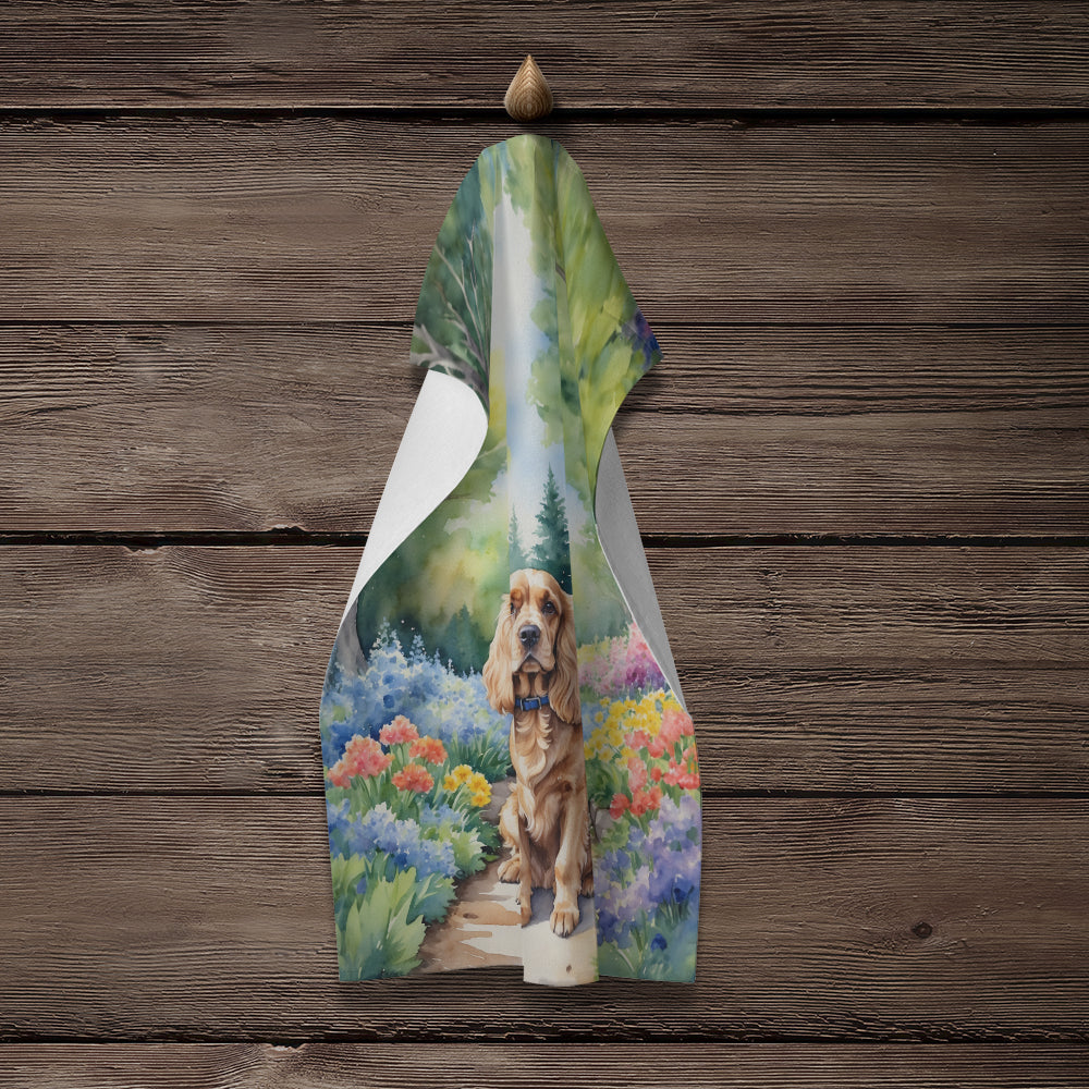 Cocker Spaniel Spring Path Kitchen Towel Velour Plush Front and Cotton Loop Back Machine Washable