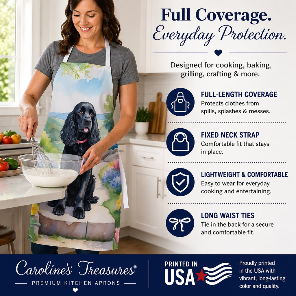 Cocker Spaniel Spring Path Apron Cooking Kitchen Server Baking Crafts Gardening for Adult Women Men, Unisex, Large, Multicolor