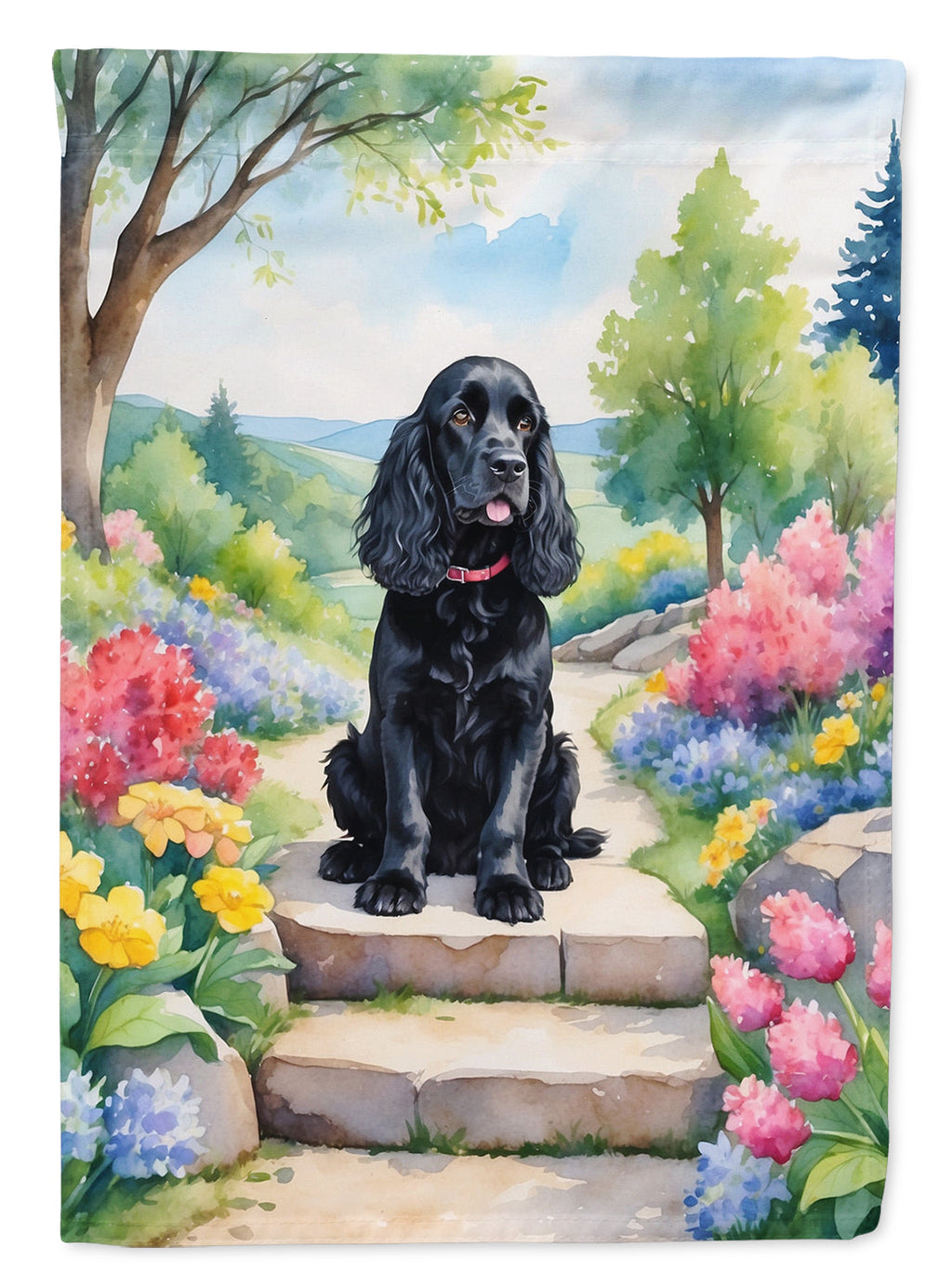 Cocker Spaniel Spring Path House Flag 28x40 Porch Sleeve Pole Decorative Outside Yard Banner Artwork Wall Hanging, Polyester