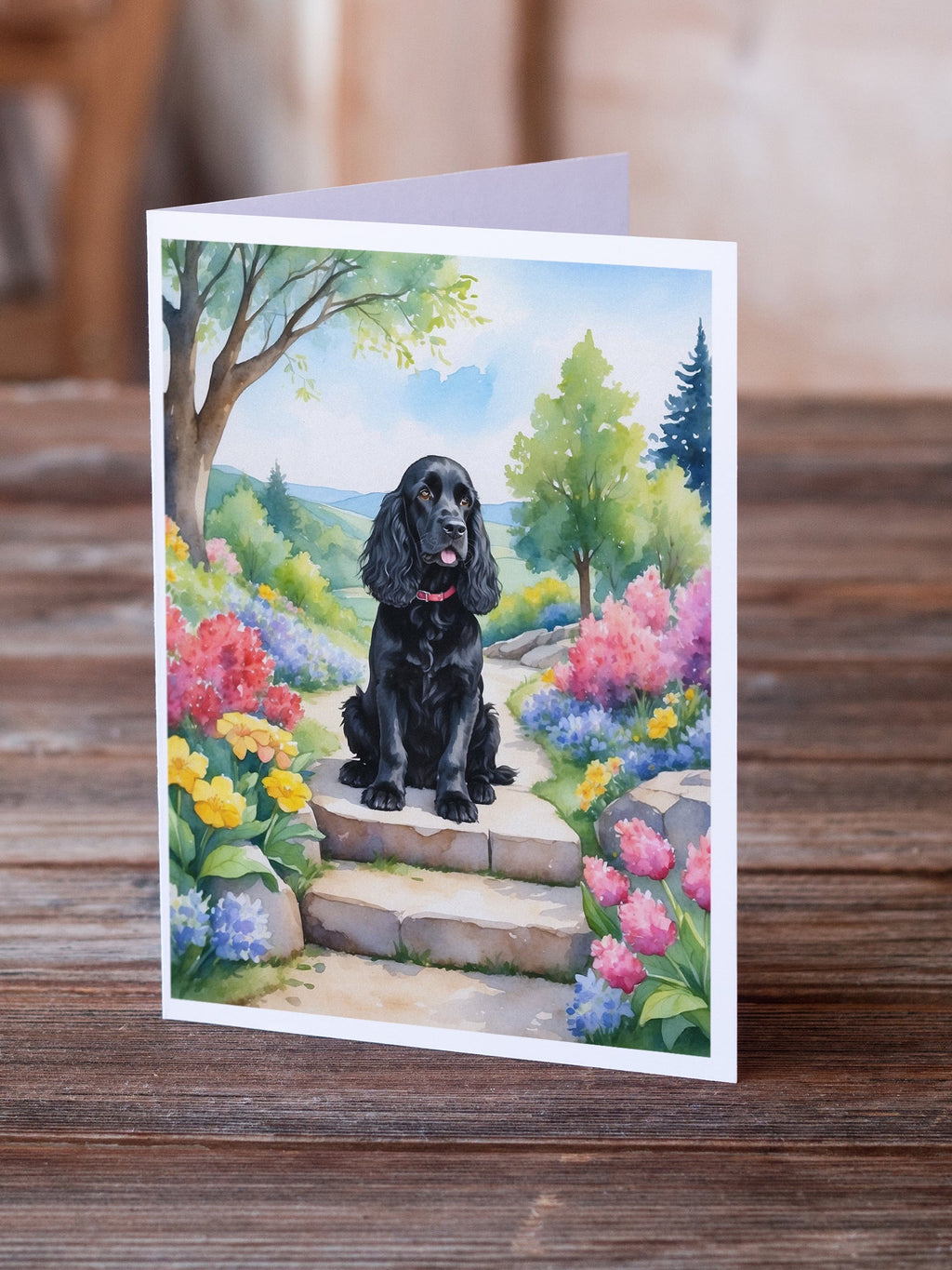 Cocker Spaniel Spring Path Greeting Cards Pack of 8 Blank Cards with Envelopes Whimsical A7 Size 5x7
