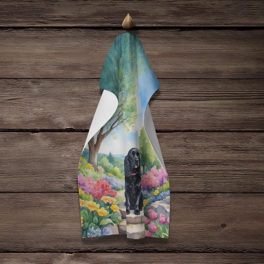 Cocker Spaniel Spring Path Kitchen Towel Velour Plush Front and Cotton Loop Back Machine Washable