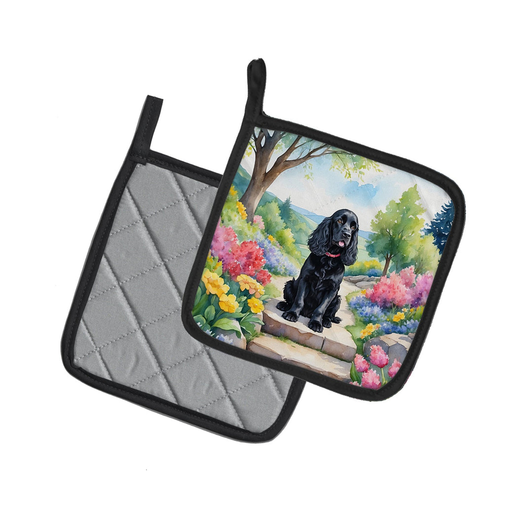Cocker Spaniel Spring Path Pot Holder Set of 2 Heat Resistant Quilted Hot Pads 7.5 x 7.5 Inch, Insulated Kitchen Trivets for Cooking & Baking