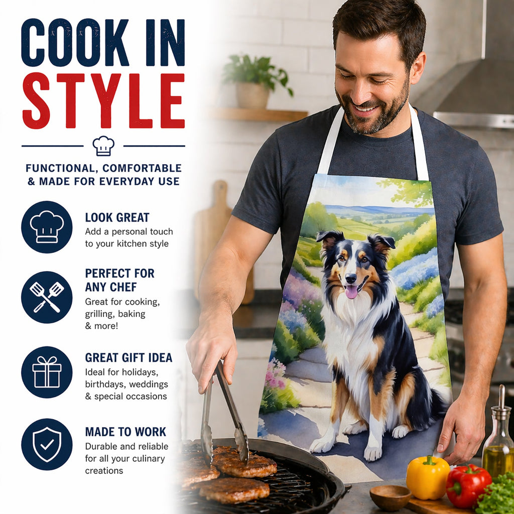 Collie Spring Path Apron Cooking Kitchen Server Baking Crafts Gardening for Adult Women Men, Unisex, Large, Multicolor