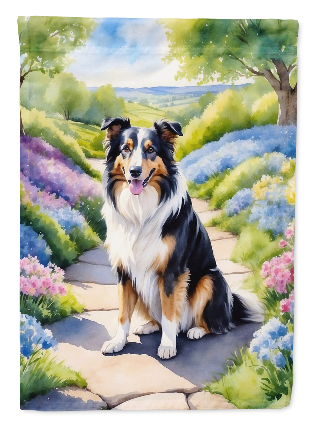Collie Spring Path House Flag 28x40 Porch Sleeve Pole Decorative Outside Yard Banner Artwork Wall Hanging, Polyester