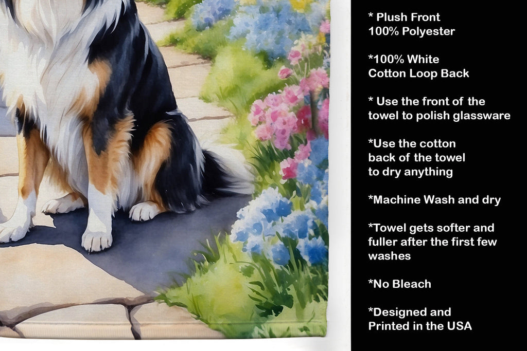 Collie Spring Path Kitchen Towel Velour Plush Front and Cotton Loop Back Machine Washable