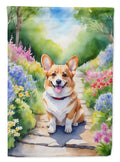Corgi Spring Path House Flag 28x40 Porch Sleeve Pole Decorative Outside Yard Banner Artwork Wall Hanging, Polyester