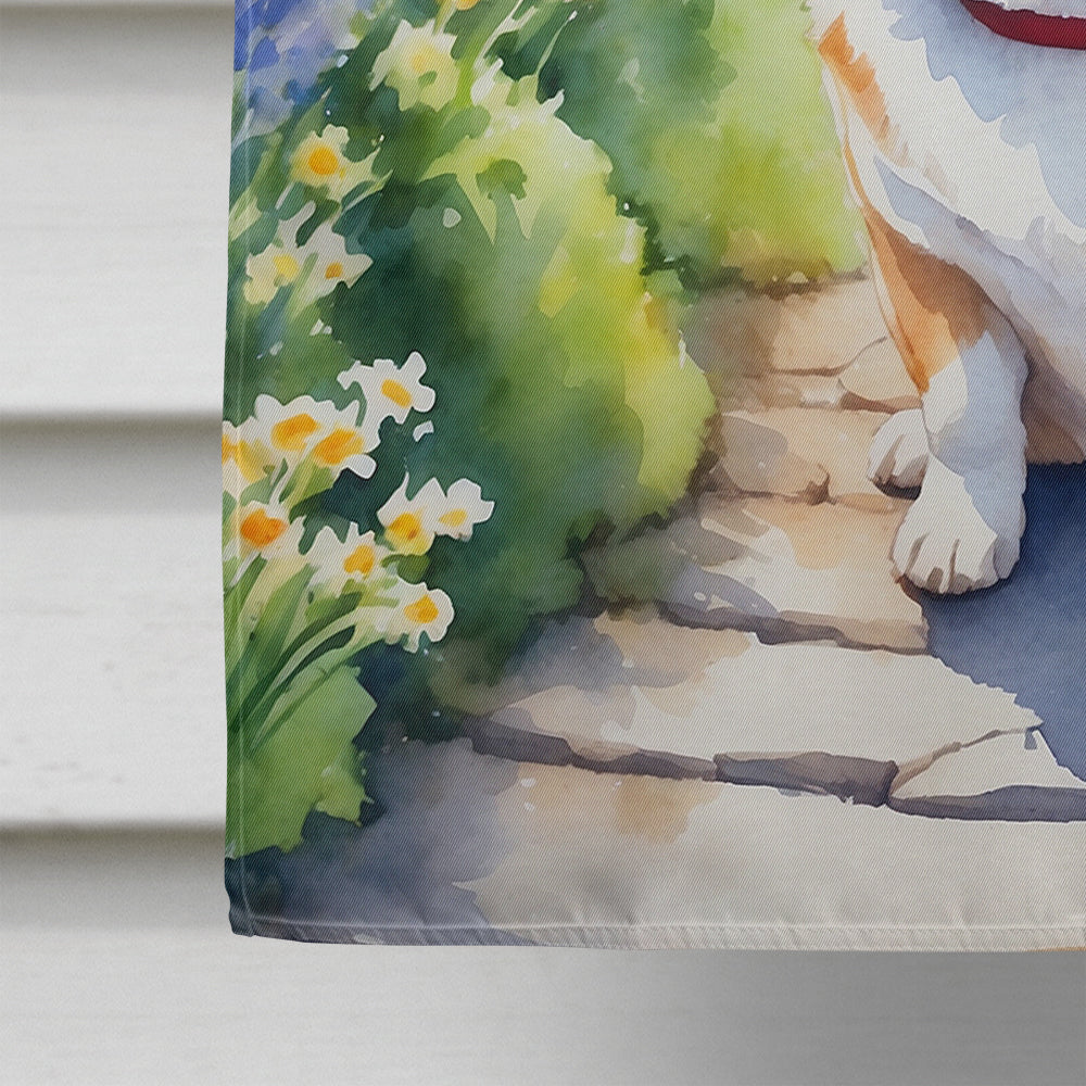 Corgi Spring Path House Flag 28x40 Porch Sleeve Pole Decorative Outside Yard Banner Artwork Wall Hanging, Polyester