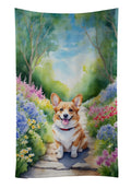 Corgi Spring Path Kitchen Towel Velour Plush Front and Cotton Loop Back Machine Washable