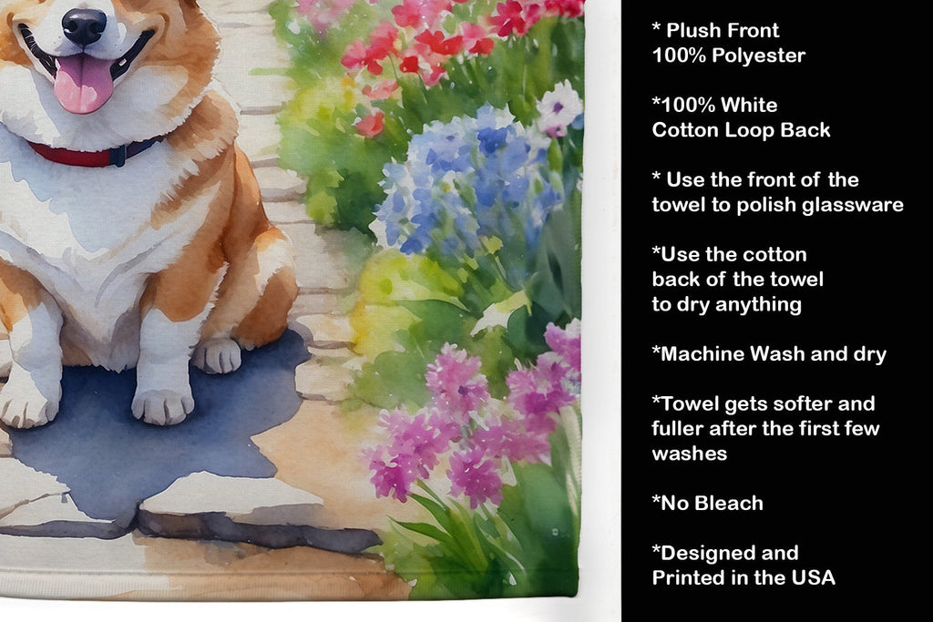 Corgi Spring Path Kitchen Towel Velour Plush Front and Cotton Loop Back Machine Washable