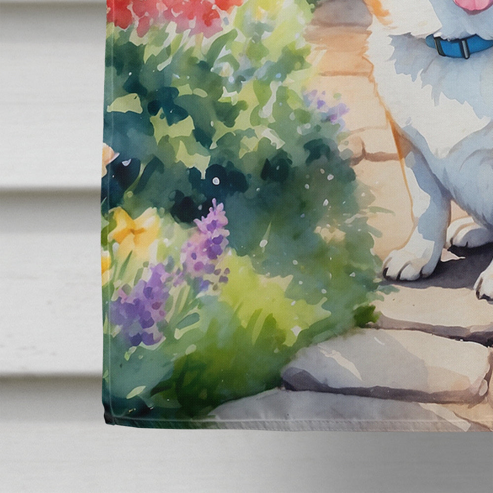 Corgi Spring Path House Flag 28x40 Porch Sleeve Pole Decorative Outside Yard Banner Artwork Wall Hanging, Polyester