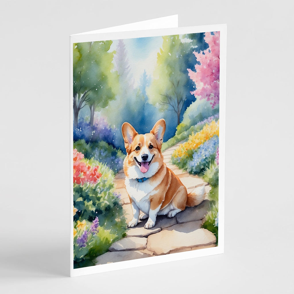 Corgi Spring Path Greeting Cards Pack of 8 Blank Cards with Envelopes Whimsical A7 Size 5x7