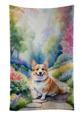 Corgi Spring Path Kitchen Towel Velour Plush Front and Cotton Loop Back Machine Washable