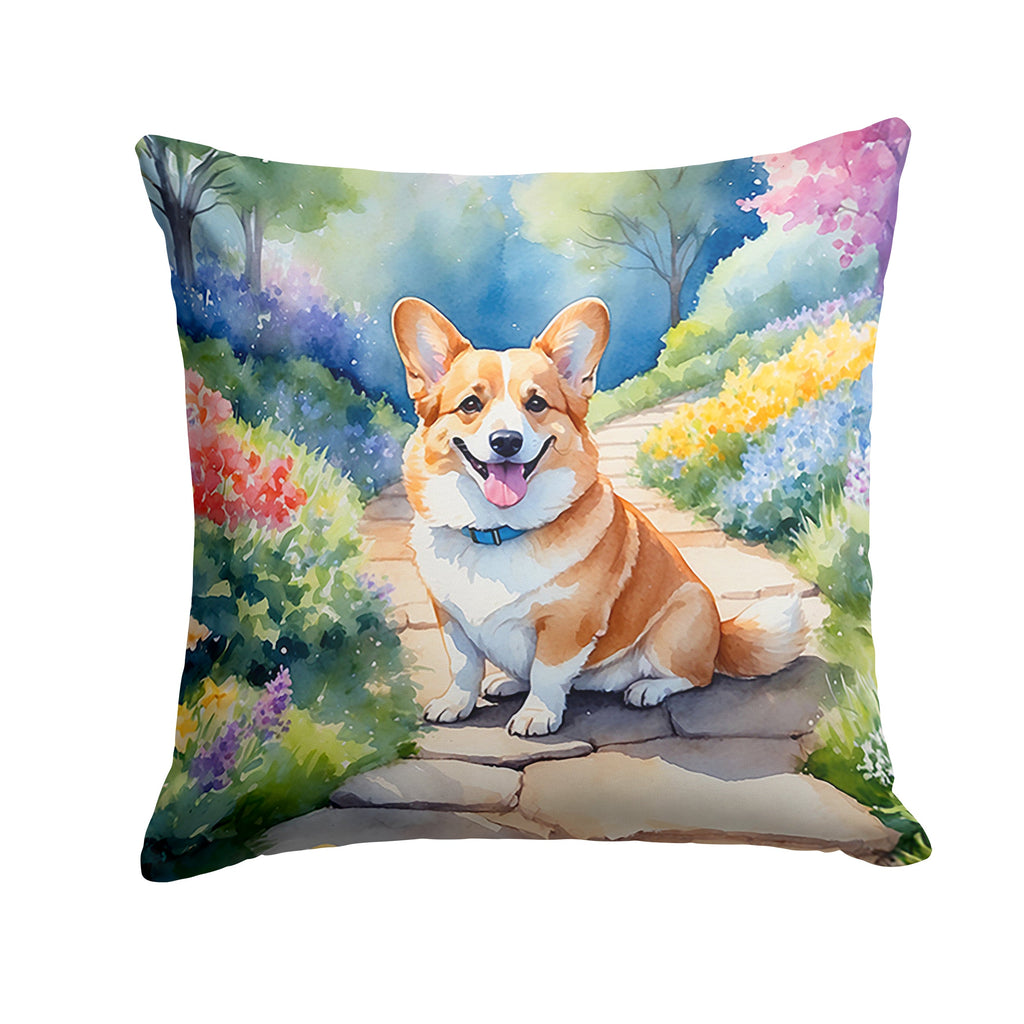 Corgi Spring Path Decorative Throw Pillow 18x18 Indoor Outdoor Accent Cushion, Fabric Cover with Insert for Sofa, Bed, Porch & Living Room