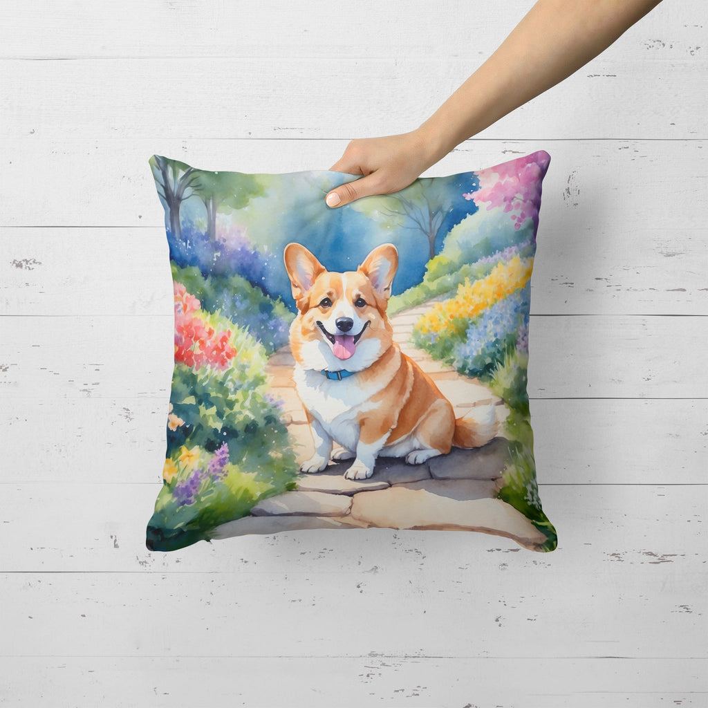 Corgi Spring Path Decorative Throw Pillow 18x18 Indoor Outdoor Accent Cushion, Fabric Cover with Insert for Sofa, Bed, Porch & Living Room
