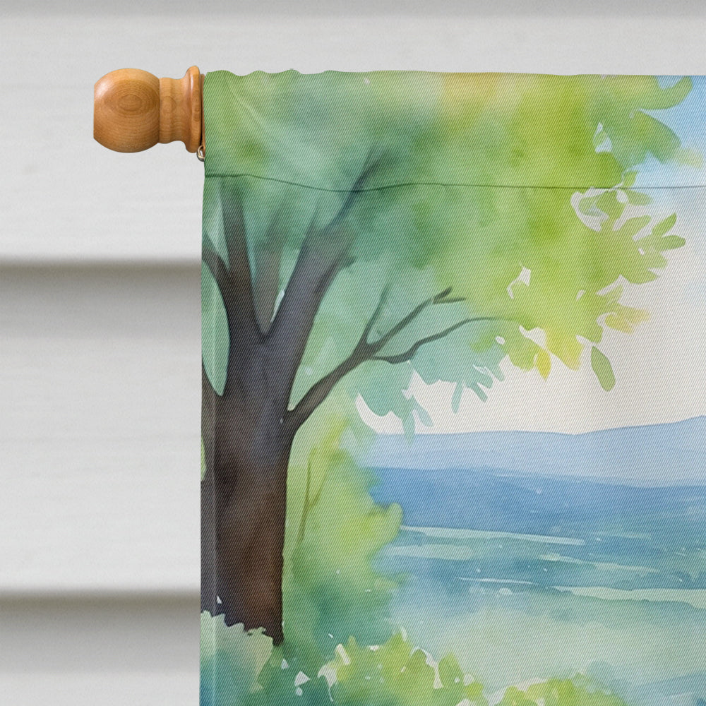 Corgi Spring Path House Flag 28x40 Porch Sleeve Pole Decorative Outside Yard Banner Artwork Wall Hanging, Polyester