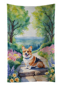 Corgi Spring Path Kitchen Towel Velour Plush Front and Cotton Loop Back Machine Washable