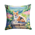 Corgi Spring Path Decorative Throw Pillow 18x18 Indoor Outdoor Accent Cushion, Fabric Cover with Insert for Sofa, Bed, Porch & Living Room