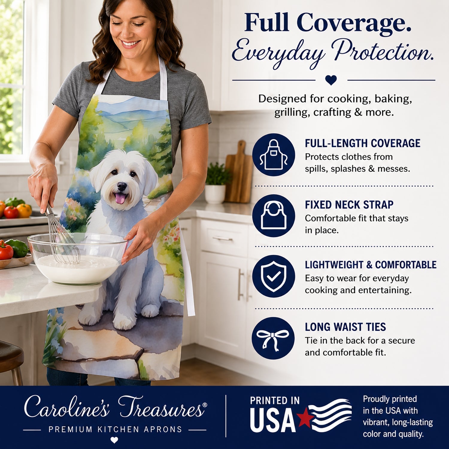 Coton de Tulear Spring Path Apron Cooking Kitchen Server Baking Crafts Gardening for Adult Women Men, Unisex, Large, Multicolor