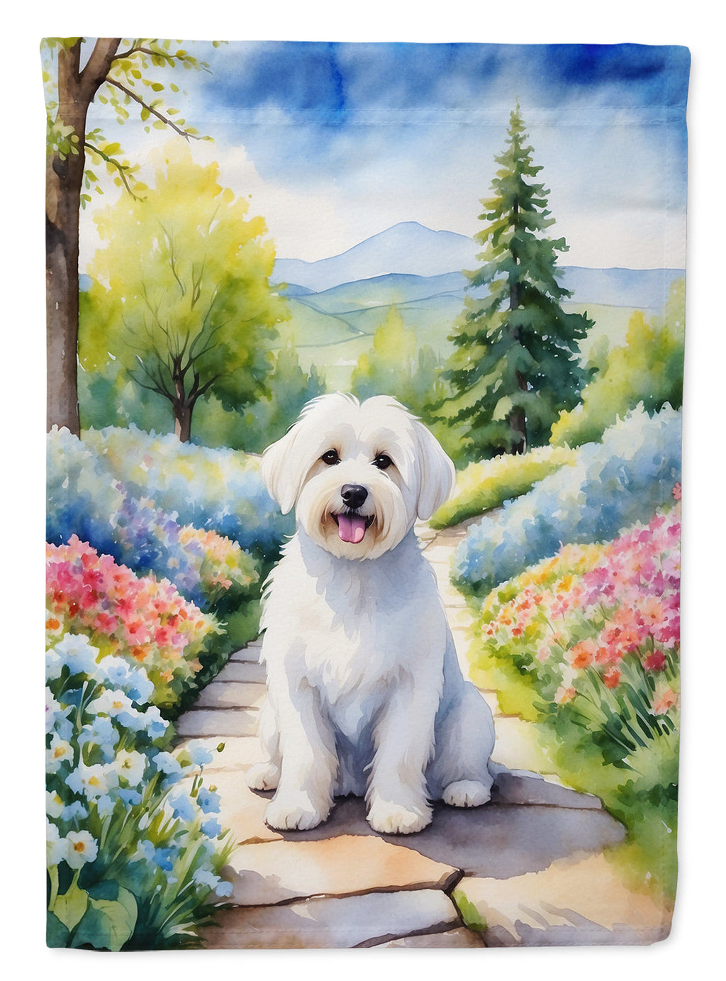 Coton de Tulear Spring Path House Flag 28x40 Porch Sleeve Pole Decorative Outside Yard Banner Artwork Wall Hanging, Polyester