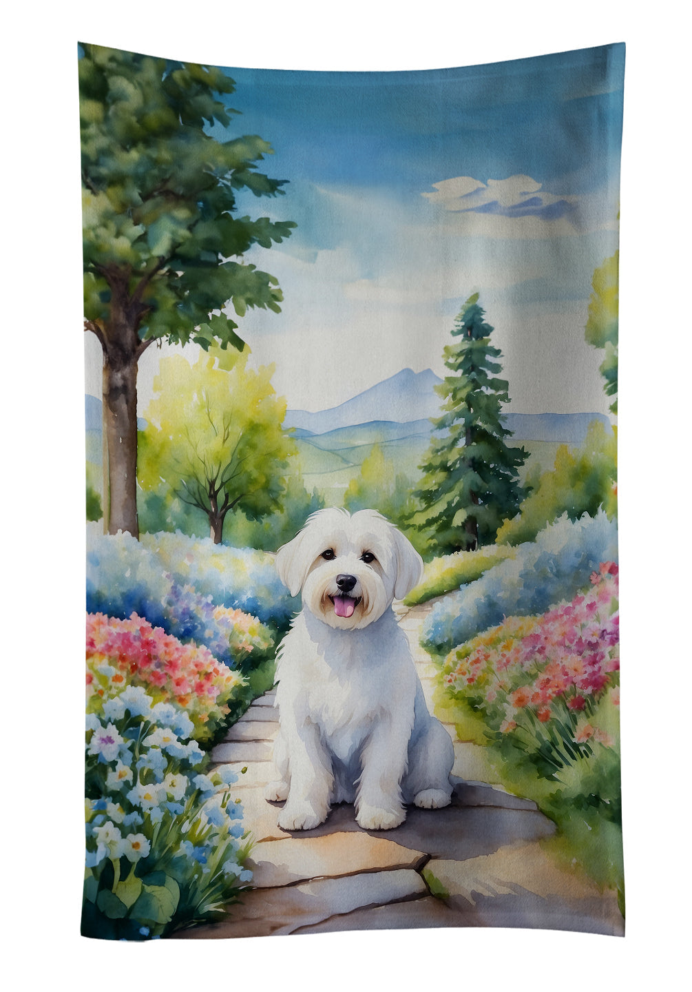 Coton de Tulear Spring Path Kitchen Towel Velour Plush Front and Cotton Loop Back Machine Washable