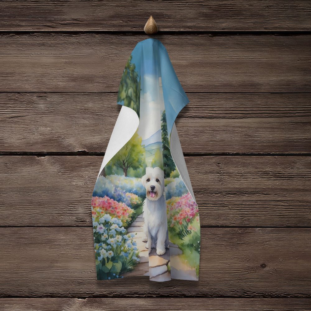 Coton de Tulear Spring Path Kitchen Towel Velour Plush Front and Cotton Loop Back Machine Washable