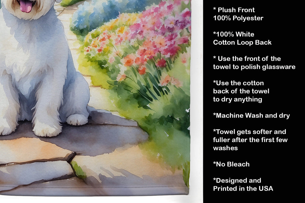 Coton de Tulear Spring Path Kitchen Towel Velour Plush Front and Cotton Loop Back Machine Washable