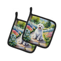 Coton de Tulear Spring Path Pot Holder Set of 2 Heat Resistant Quilted Hot Pads 7.5 x 7.5 Inch, Insulated Kitchen Trivets for Cooking & Baking