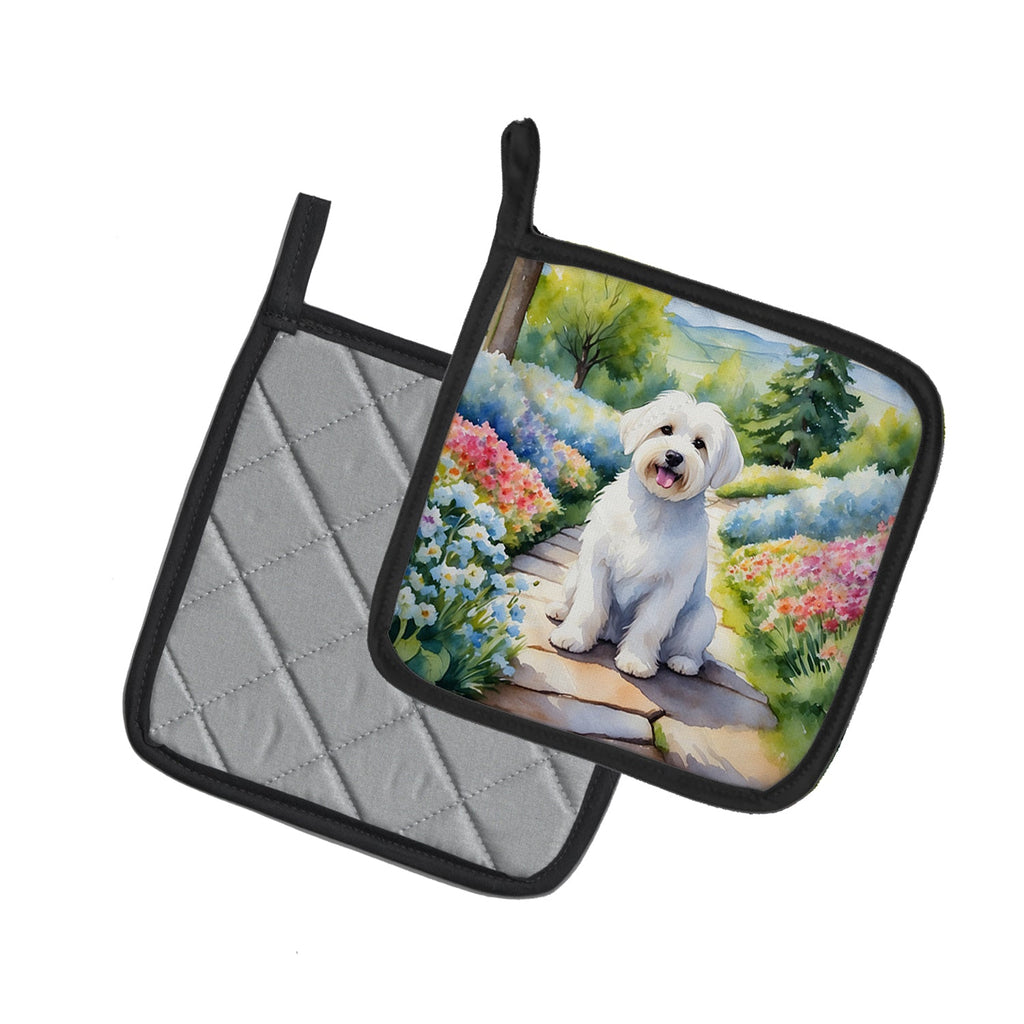 Coton de Tulear Spring Path Pot Holder Set of 2 Heat Resistant Quilted Hot Pads 7.5 x 7.5 Inch, Insulated Kitchen Trivets for Cooking & Baking