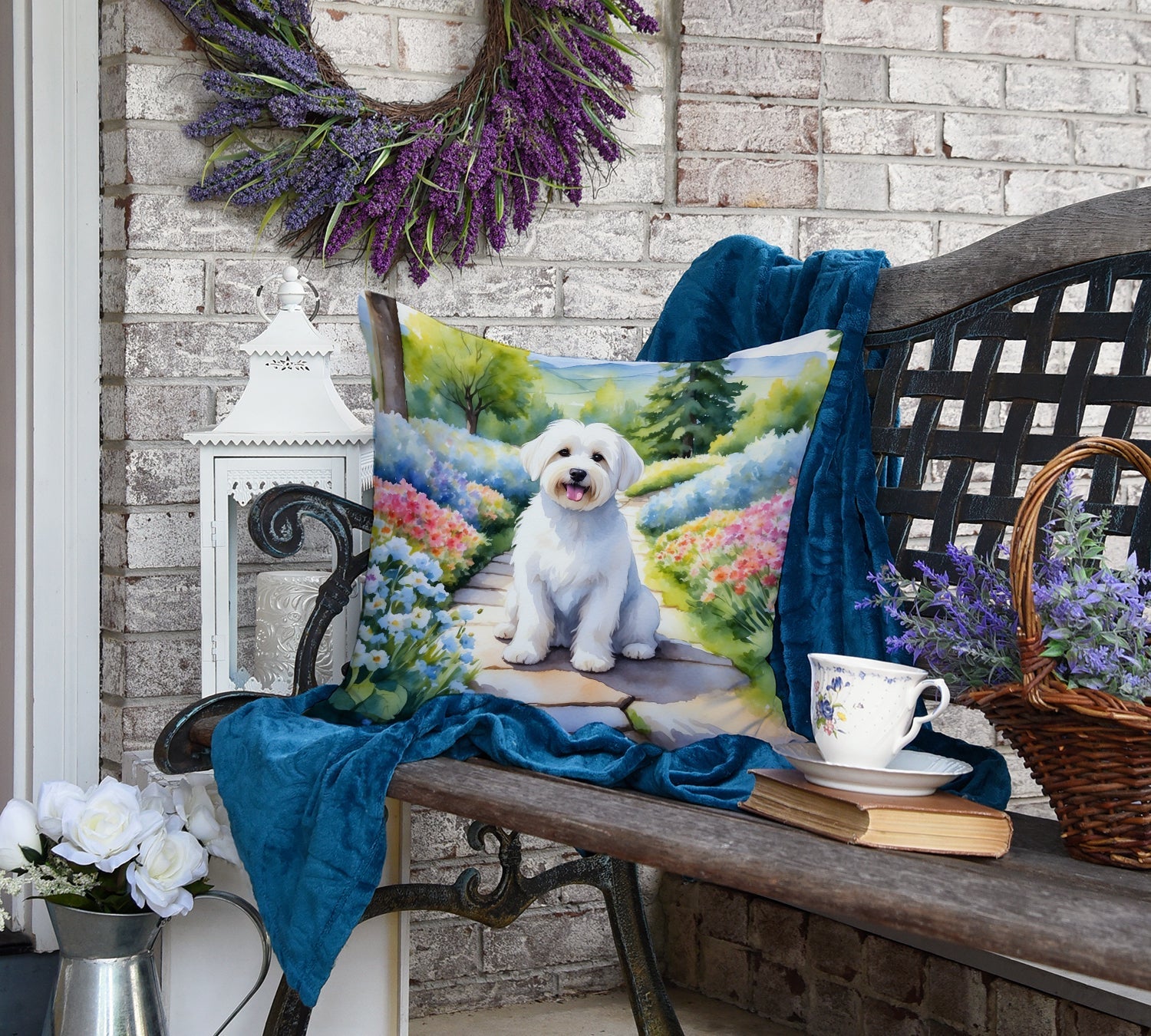 Coton de Tulear Spring Path Decorative Throw Pillow 18x18 Indoor Outdoor Accent Cushion, Fabric Cover with Insert for Sofa, Bed, Porch & Living Room
