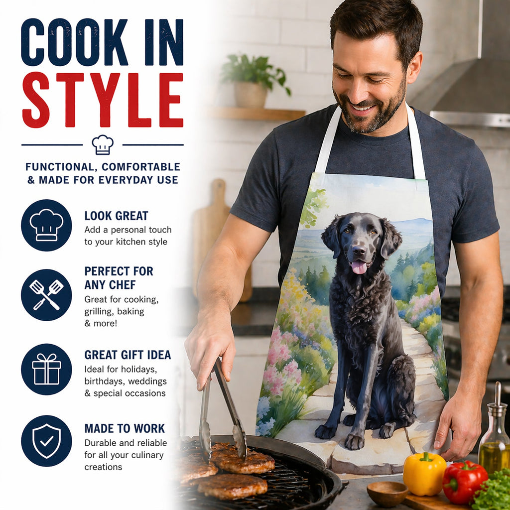 Curly-Coated Retriever Spring Path Apron Cooking Kitchen Server Baking Crafts Gardening for Adult Women Men, Unisex, Large, Multicolor