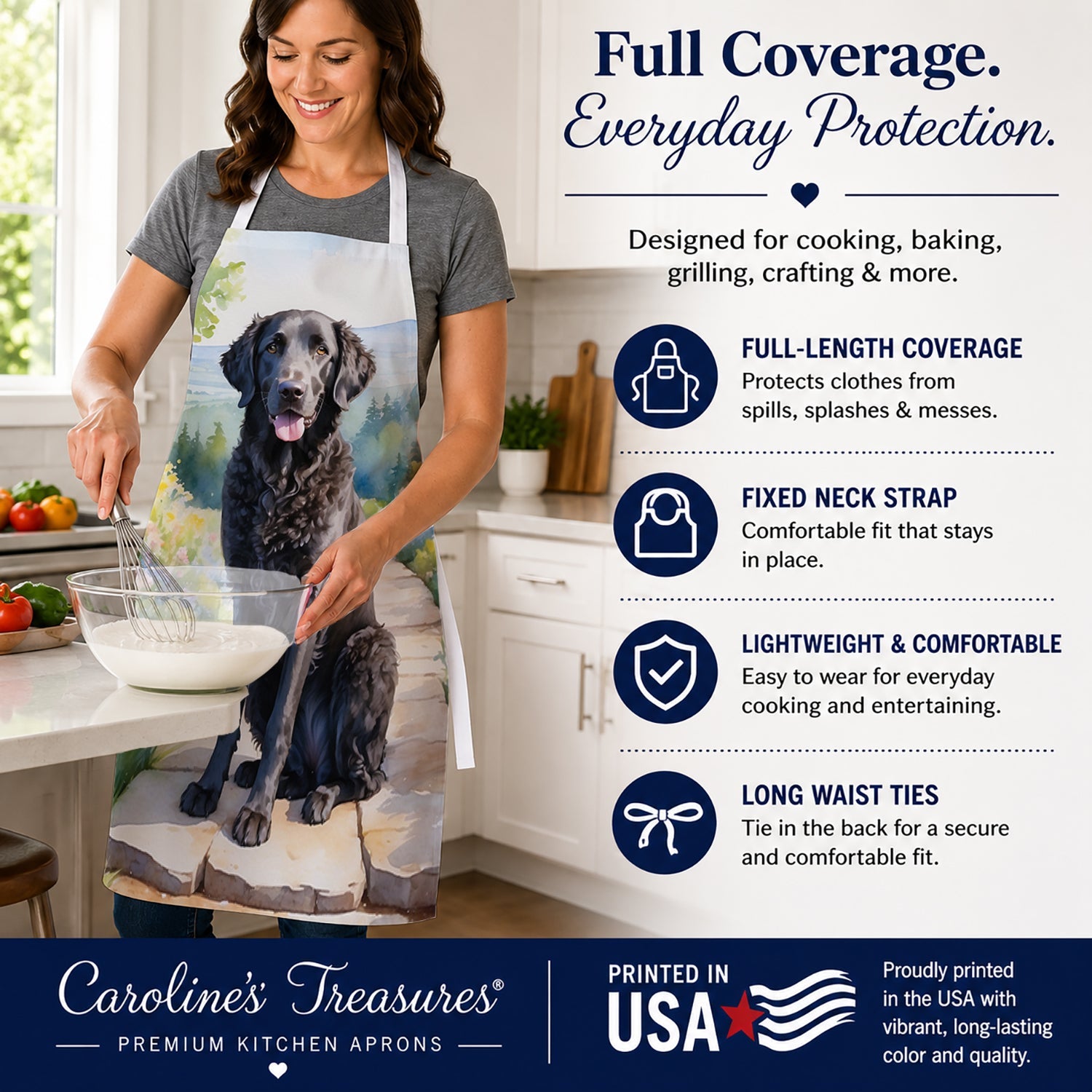 Curly-Coated Retriever Spring Path Apron Cooking Kitchen Server Baking Crafts Gardening for Adult Women Men, Unisex, Large, Multicolor