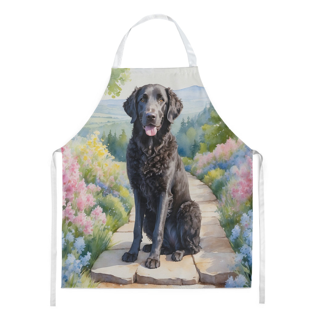 Curly-Coated Retriever Spring Path Apron Cooking Kitchen Server Baking Crafts Gardening for Adult Women Men, Unisex, Large, Multicolor