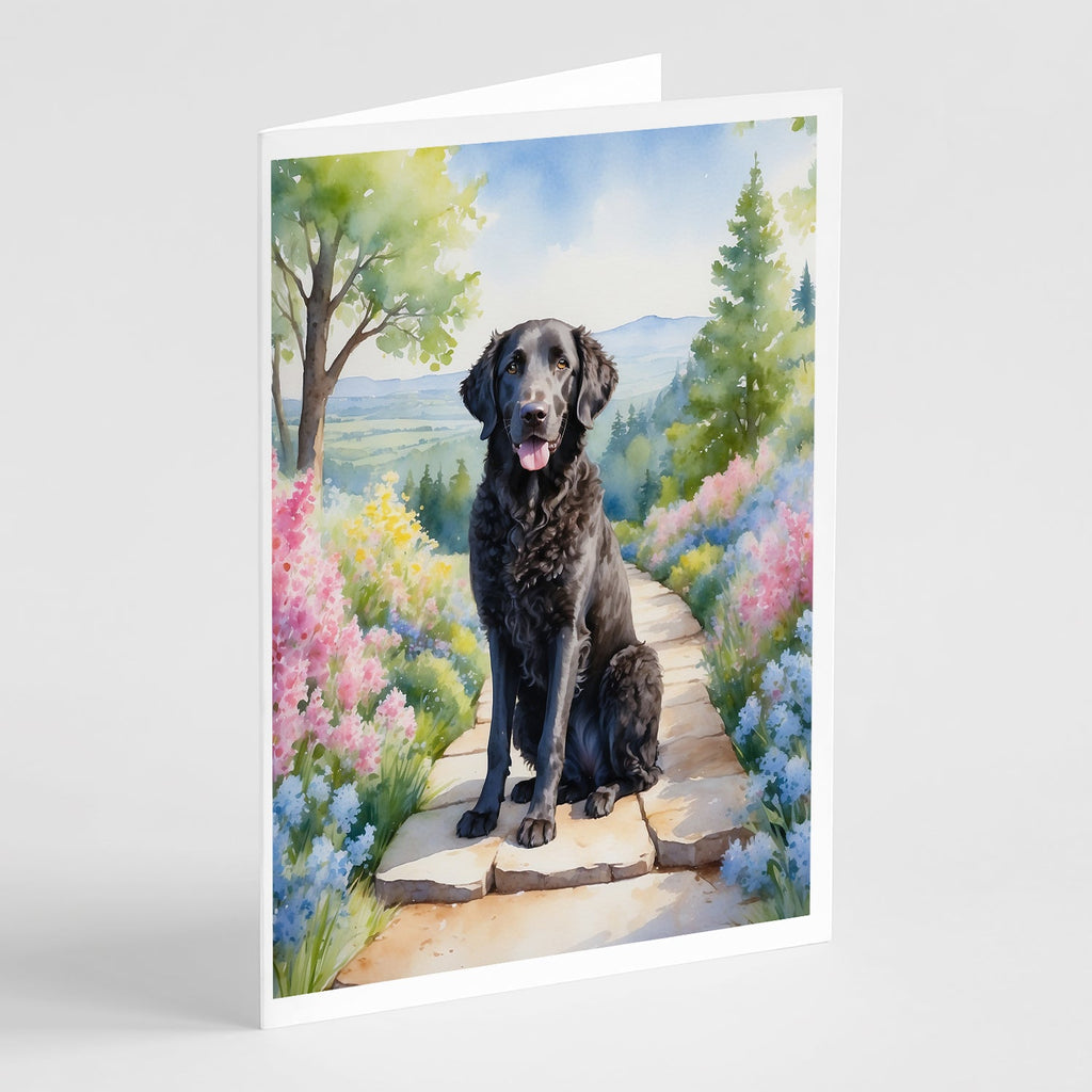 Curly-Coated Retriever Spring Path Greeting Cards Pack of 8 Blank Cards with Envelopes Whimsical A7 Size 5x7