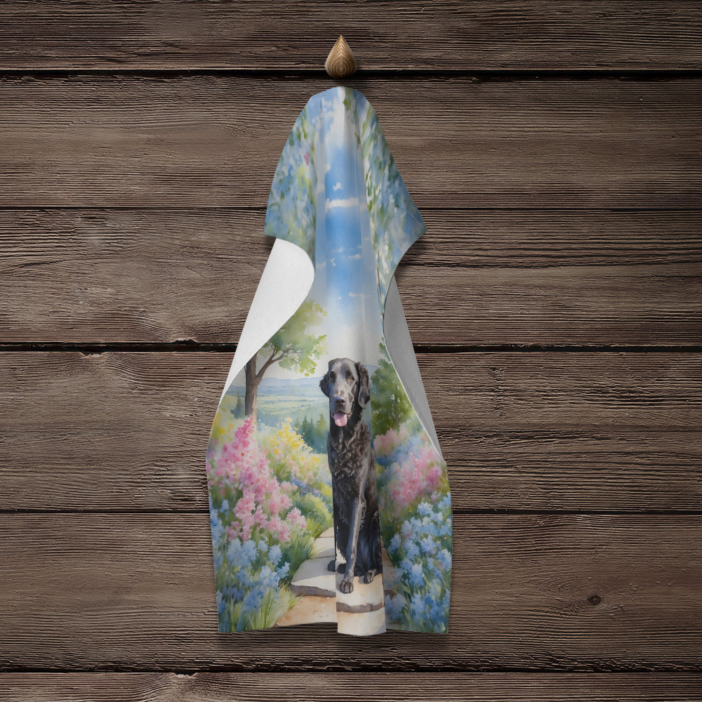 Curly-Coated Retriever Spring Path Kitchen Towel Velour Plush Front and Cotton Loop Back Machine Washable