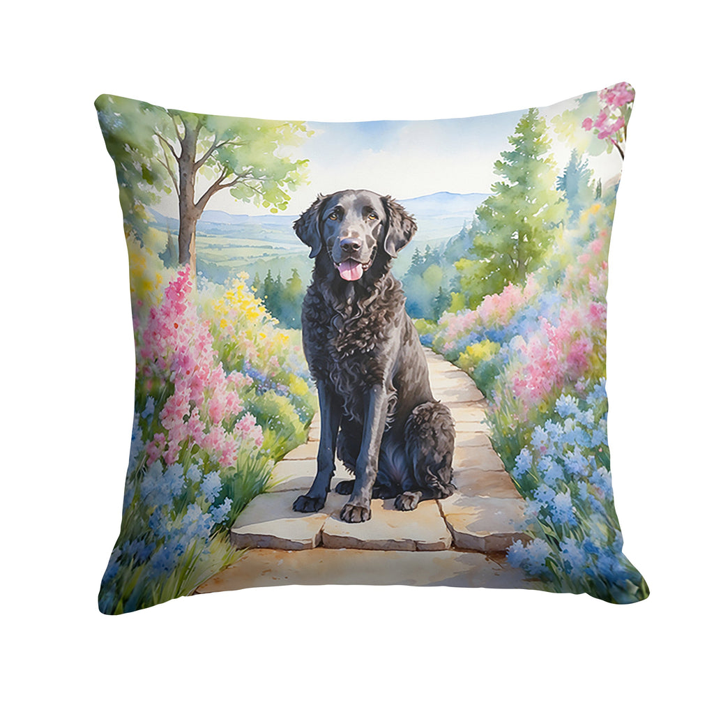 Curly-Coated Retriever Spring Path Decorative Throw Pillow 18x18 Indoor Outdoor Accent Cushion, Fabric Cover with Insert for Sofa, Bed, Porch & Living Room
