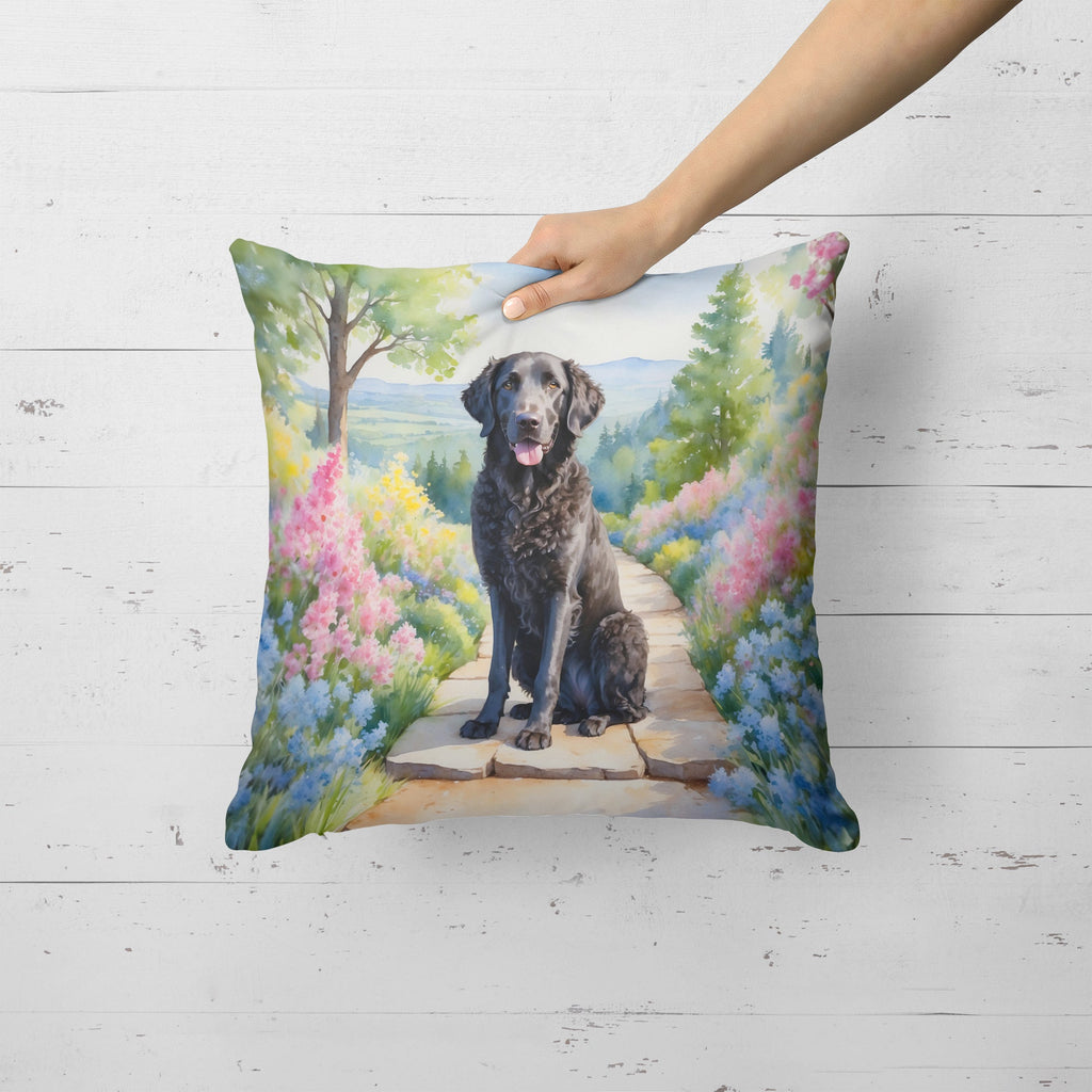 Curly-Coated Retriever Spring Path Decorative Throw Pillow 18x18 Indoor Outdoor Accent Cushion, Fabric Cover with Insert for Sofa, Bed, Porch & Living Room