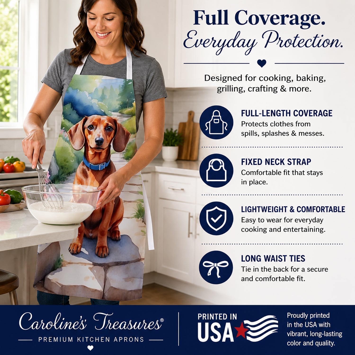 Dachshund Spring Path Apron Cooking Kitchen Server Baking Crafts Gardening for Adult Women Men, Unisex, Large, Multicolor