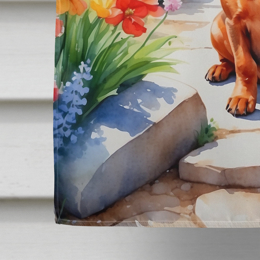 Dachshund Spring Path House Flag 28x40 Porch Sleeve Pole Decorative Outside Yard Banner Artwork Wall Hanging, Polyester