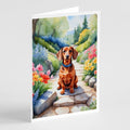 Dachshund Spring Path Greeting Cards Pack of 8 Blank Cards with Envelopes Whimsical A7 Size 5x7
