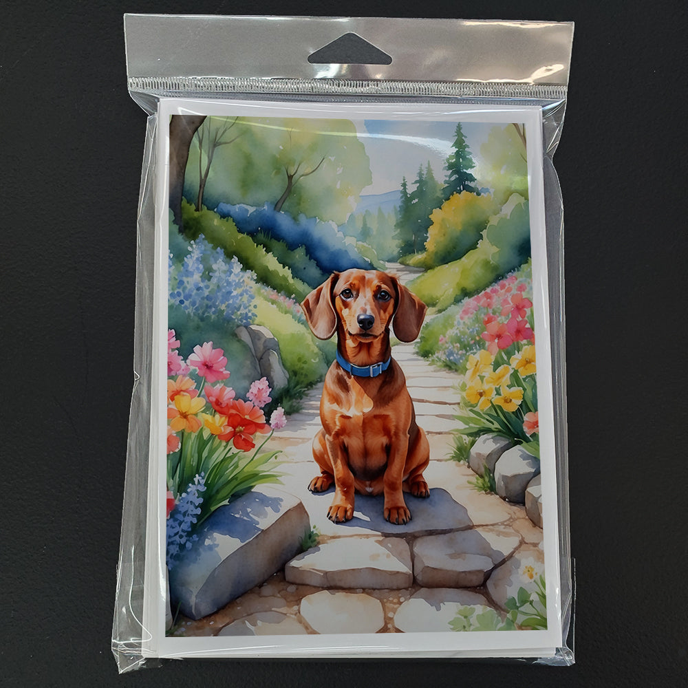 Dachshund Spring Path Greeting Cards Pack of 8 Blank Cards with Envelopes Whimsical A7 Size 5x7
