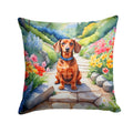 Dachshund Spring Path Decorative Throw Pillow 18x18 Indoor Outdoor Accent Cushion, Fabric Cover with Insert for Sofa, Bed, Porch & Living Room