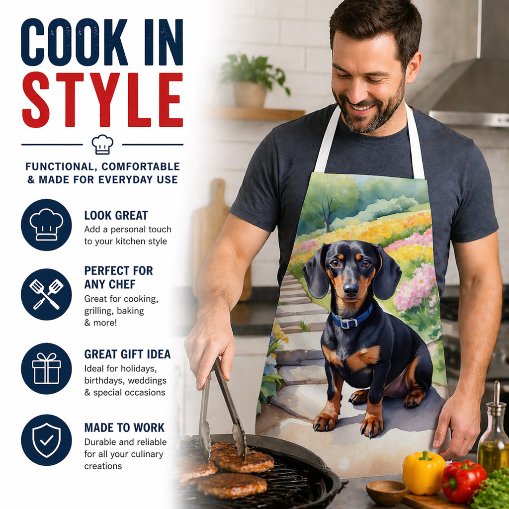 Dachshund Spring Path Apron Cooking Kitchen Server Baking Crafts Gardening for Adult Women Men, Unisex, Large, Multicolor