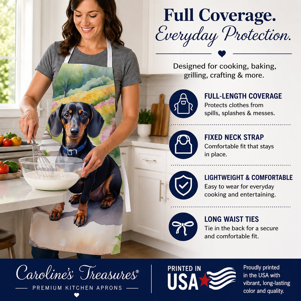 Dachshund Spring Path Apron Cooking Kitchen Server Baking Crafts Gardening for Adult Women Men, Unisex, Large, Multicolor