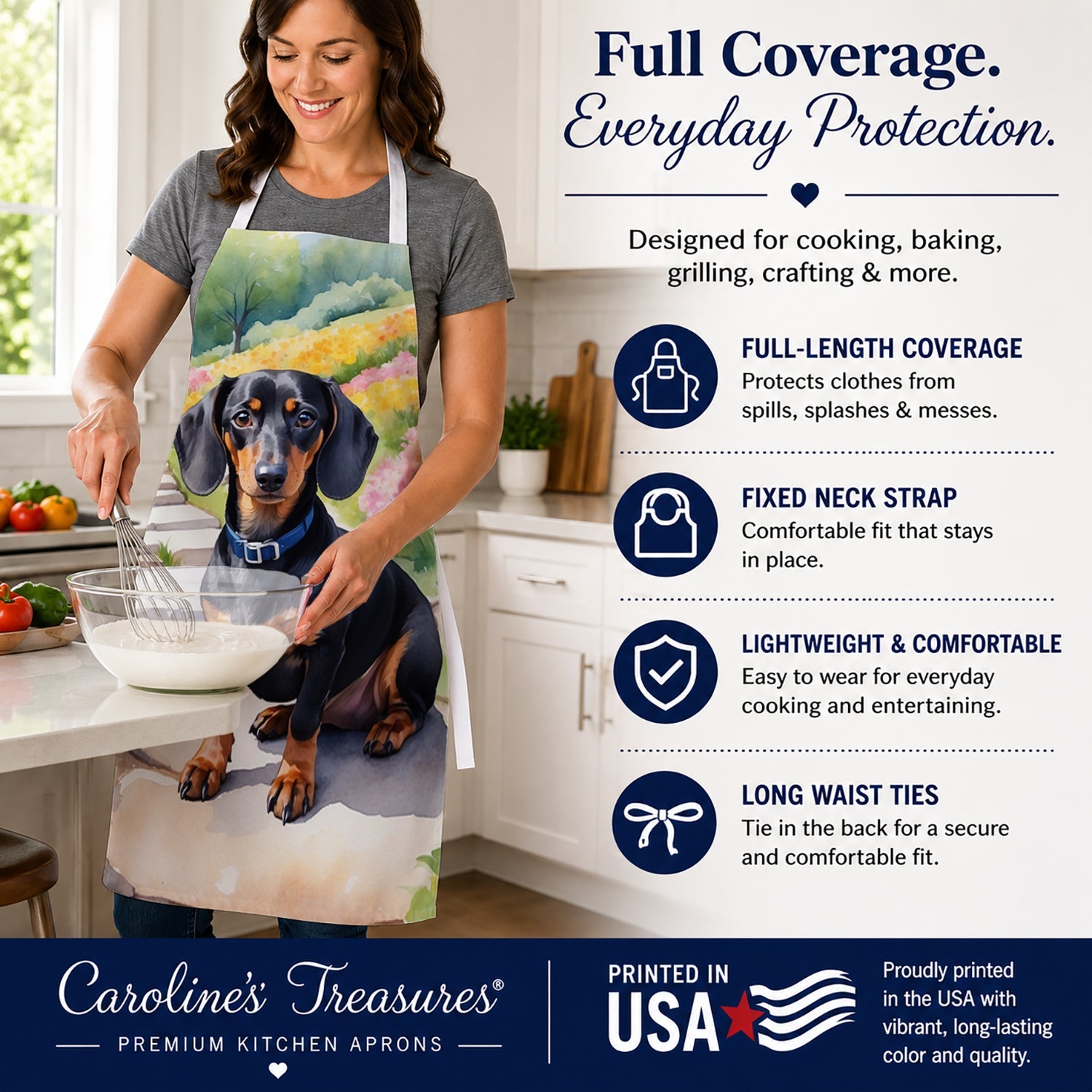 Dachshund Spring Path Apron Cooking Kitchen Server Baking Crafts Gardening for Adult Women Men, Unisex, Large, Multicolor
