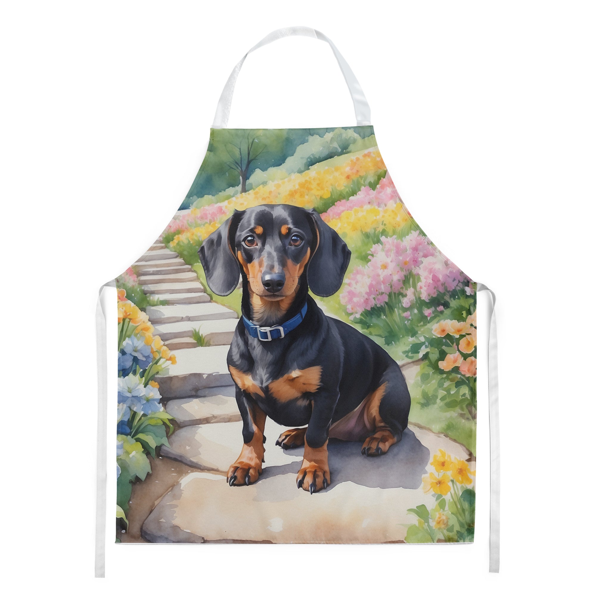 Dachshund Spring Path Apron Cooking Kitchen Server Baking Crafts Gardening for Adult Women Men, Unisex, Large, Multicolor