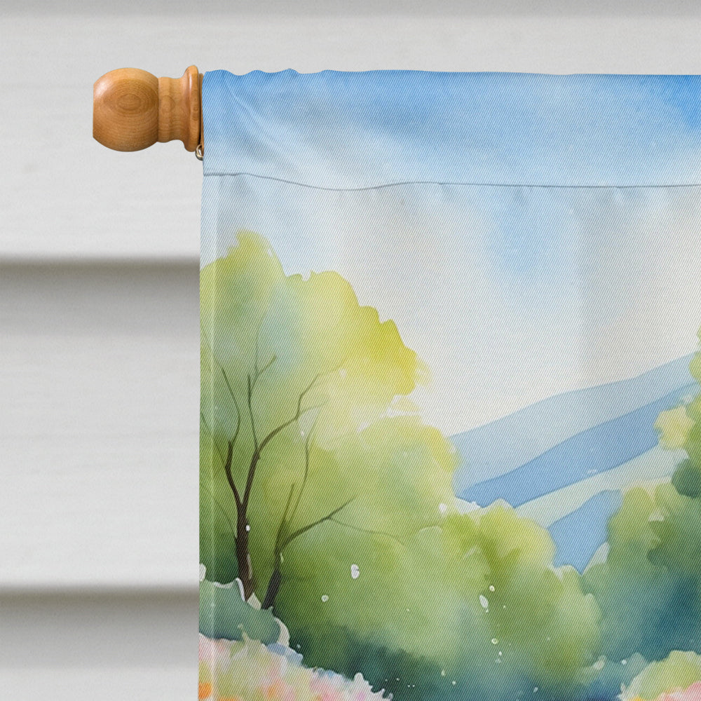 Dachshund Spring Path House Flag 28x40 Porch Sleeve Pole Decorative Outside Yard Banner Artwork Wall Hanging, Polyester
