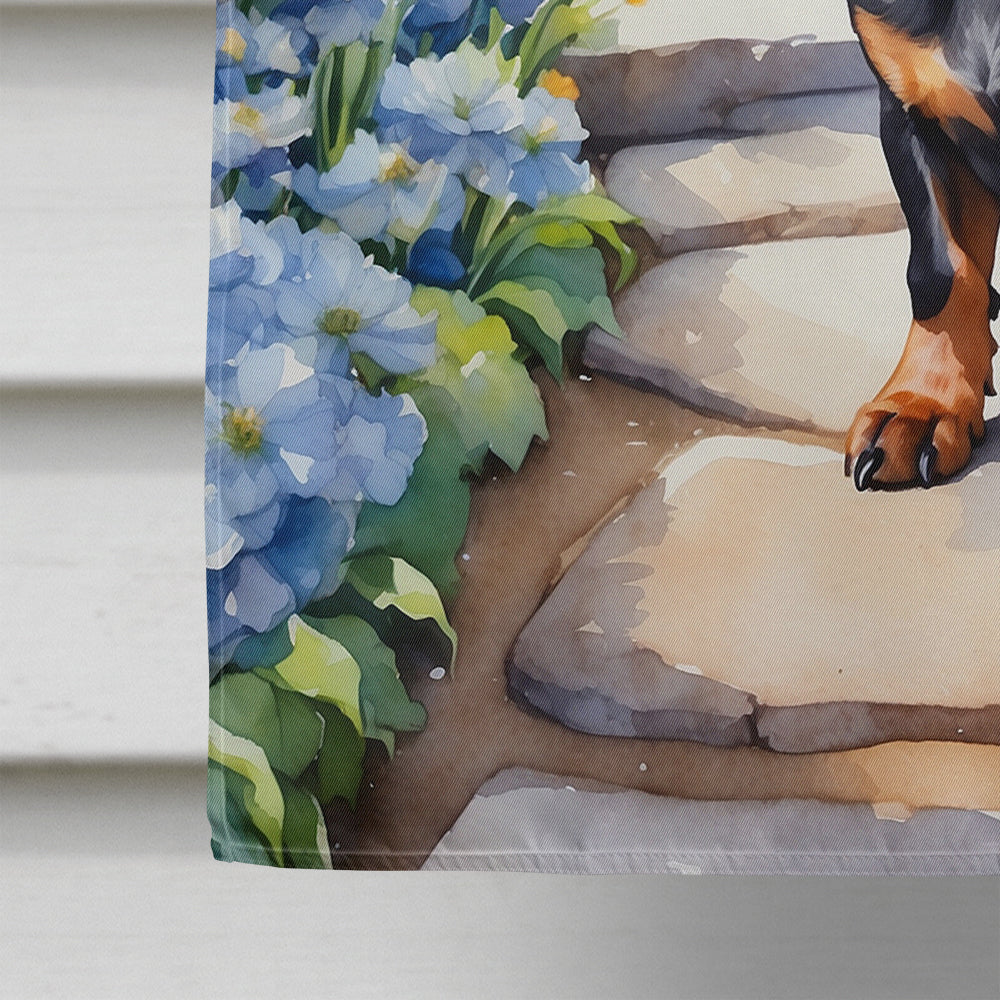 Dachshund Spring Path House Flag 28x40 Porch Sleeve Pole Decorative Outside Yard Banner Artwork Wall Hanging, Polyester