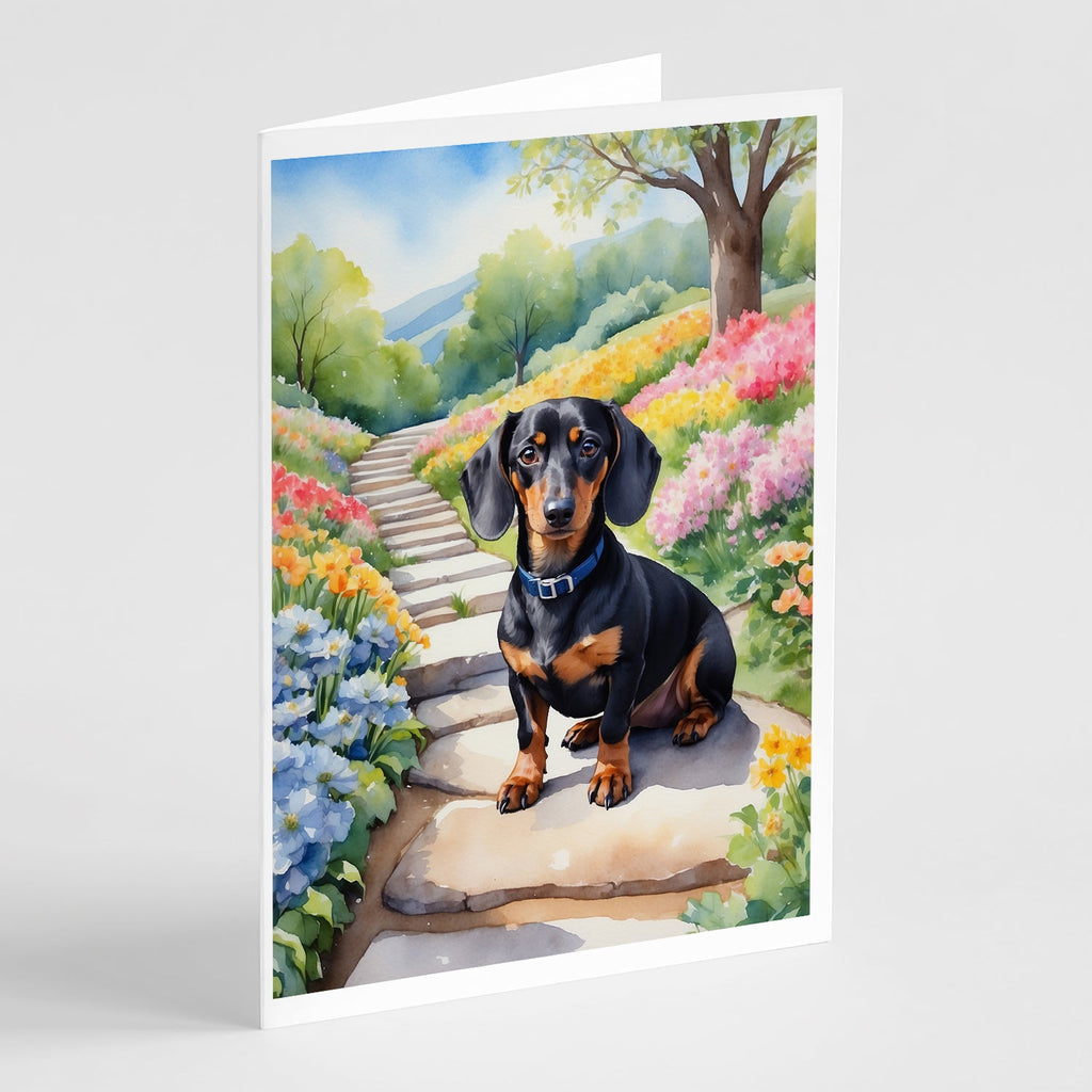Dachshund Spring Path Greeting Cards Pack of 8 Blank Cards with Envelopes Whimsical A7 Size 5x7