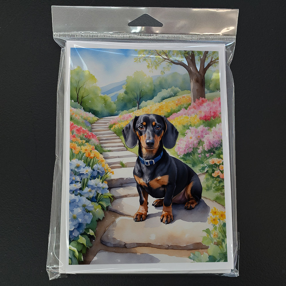 Dachshund Spring Path Greeting Cards Pack of 8 Blank Cards with Envelopes Whimsical A7 Size 5x7